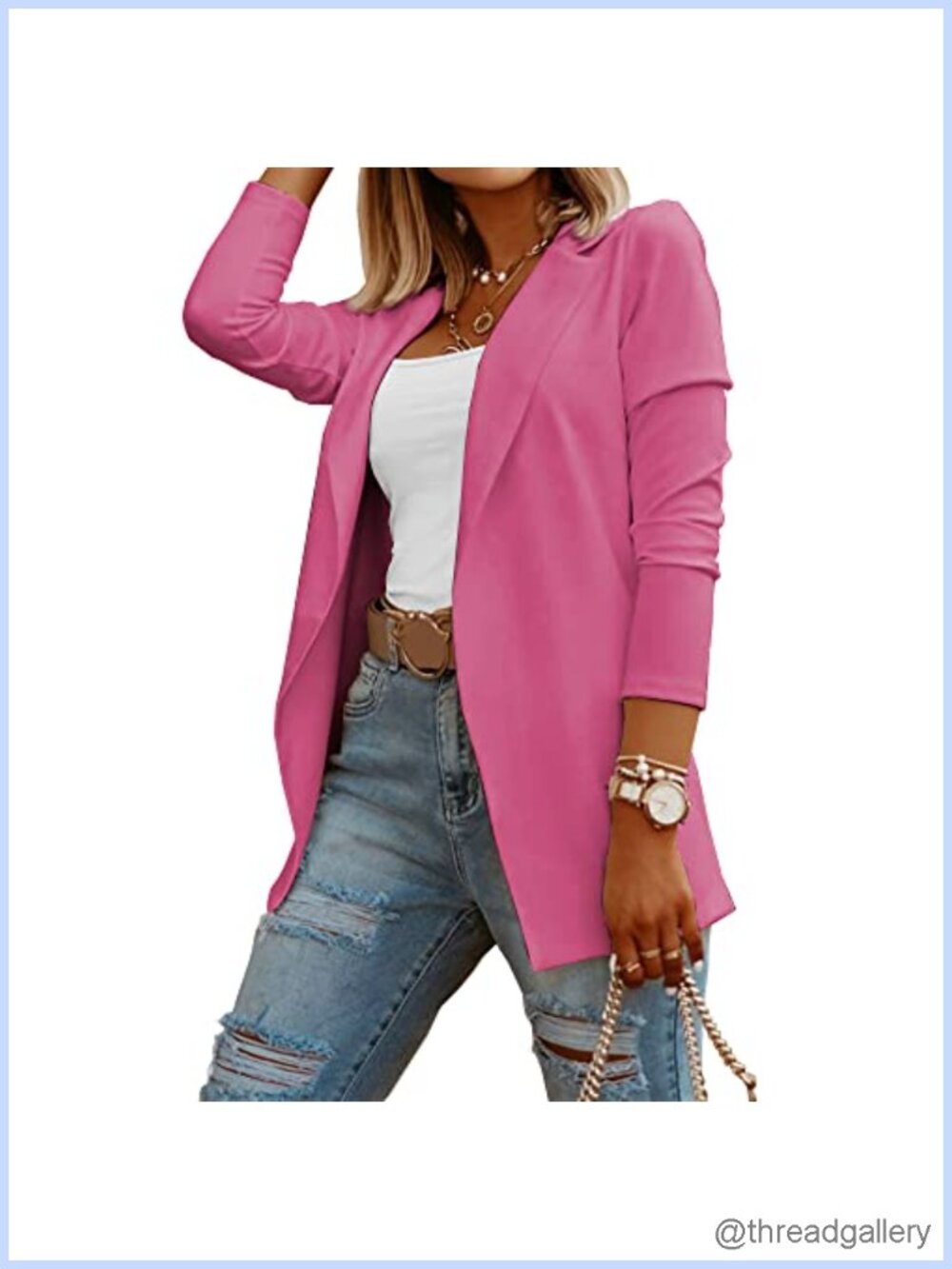 Womens Long Sleeve Knit Blazer Open Front Stretch Work Office Casual